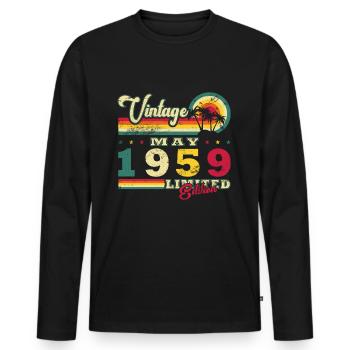 Mai 1959. Anniversaire mai 1959. Don mai 1959. - T-shirt manches longues Premium bio Homme - noir - Devant - Nico (187cm)