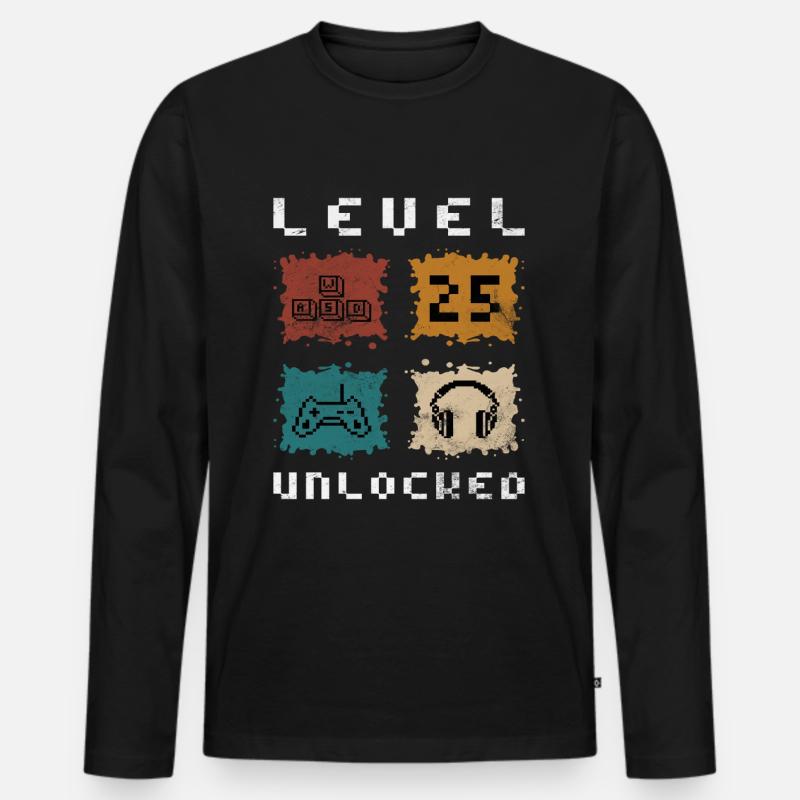 25. Geburtstag Level 25 unlocked - Männer Premium Bio Langarmshirt - Schwarz