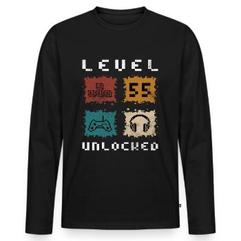 LEVEL 55 UNLOCKED 55 Birthday Gamer Controller - Men's Premium Organic Long Sleeve Shirt - black - Front - Nico (187cm)