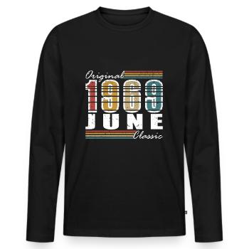 Juin 1969 Cadeau d’anniversaire Juin 1969 Juin 1969 - T-shirt manches longues Premium bio Homme - noir - Devant - Nico (187cm)
