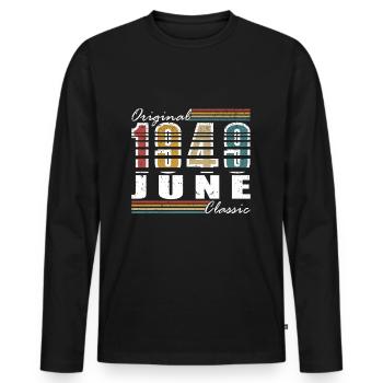 Juin 1949 Cadeau d’anniversaire Juin 1949 Juin 1949 - T-shirt manches longues Premium bio Homme - noir - Devant - Nico (187cm)