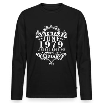 Juni 1979 Geburtstagsgeschenk 1979 Juni 1979 Retro - Männer Premium Bio Langarmshirt - Schwarz - Vorne - Nico (187cm)