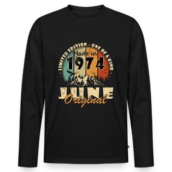 Né en juin 1974 Né en juin 1974 Anniversaire - T-shirt manches longues Premium bio Homme - noir - Devant - Nico (187cm)