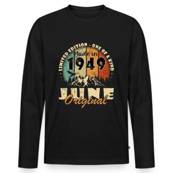 Juni 1949 | Geburtstag 1949 Jahrgang Juni 1949 - Männer Premium Bio Langarmshirt - Schwarz - Vorne - Nico (187cm)
