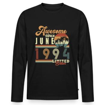 Jahrgang Juni 1994 Juni 1994 Jahrgang Juni 1994 Re - Männer Premium Bio Langarmshirt - Schwarz - Vorne - Nico (187cm)