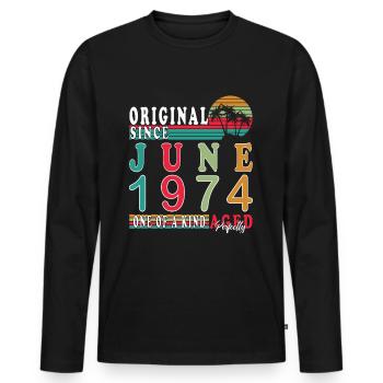 Né en juin 1974 Né en juin 1974 Anniversaire - T-shirt manches longues Premium bio Homme - noir - Devant - Nico (187cm)
