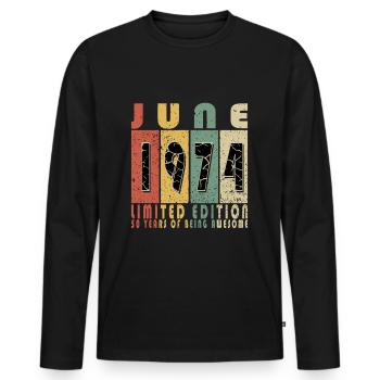 Juin 1974 Anniversaire Juin 1974 Juin Cadeau - T-shirt manches longues Premium bio Homme - noir - Devant - Nico (187cm)