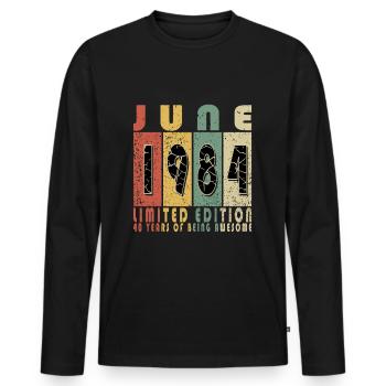 Juin 1984 Anniversaire Juin 1984 Juin - T-shirt manches longues Premium bio Homme - noir - Devant - Nico (187cm)