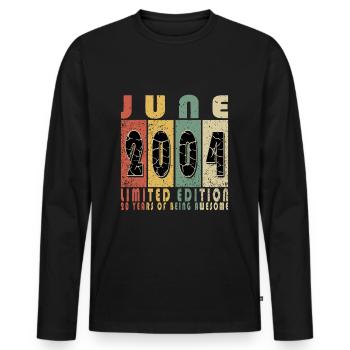 Juni 2004. Geburtstagsgeschenk Juni 2004. Juni - Männer Premium Bio Langarmshirt - Schwarz - Vorne - Nico (187cm)