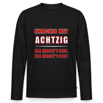 80. GEBURTSTAG 1944 KNACKIGE 80 - Männer Premium Bio Langarmshirt - Schwarz - Vorne - Nico (187cm)