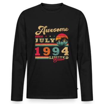 Vintage July 1994 Birthday 1994 July 1994 - Men's Premium Organic Long Sleeve Shirt - black - Front - Nico (187cm)