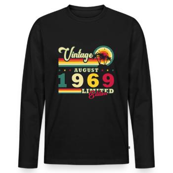 August 1969 Geburtstag August 1969 - Original 1969 - Männer Premium Bio Langarmshirt - Schwarz - Vorne - Nico (187cm)