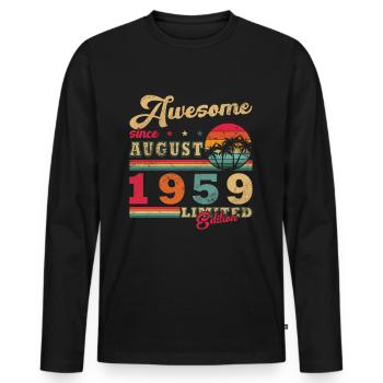 August 1959 August Geburtstag 1959 August - Männer Premium Bio Langarmshirt - Schwarz - Vorne - Nico (187cm)