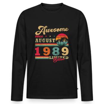 August 1989 Geburtstagsgeschenk August 1989 August - Männer Premium Bio Langarmshirt - Schwarz - Vorne - Nico (187cm)