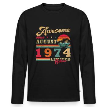 Août 1974 Anniversaire Août 1974 - Août 1974 - T-shirt manches longues Premium bio Homme - noir - Devant - Nico (187cm)