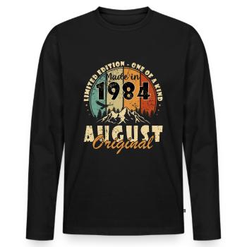 Août 1984 - Fabriqué en août 1984 - T-shirt manches longues Premium bio Homme - noir - Devant - Nico (187cm)