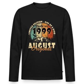 August 1999 - Made In August 1999 - Männer Premium Bio Langarmshirt - Schwarz - Vorne - Nico (187cm)