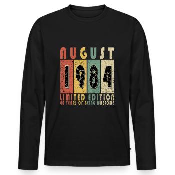 August 1984 Geburtstagsgeschenk August 1984 August - Männer Premium Bio Langarmshirt - Schwarz - Vorne - Nico (187cm)
