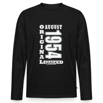 August 1954 - Geschenkidee Für August 1954 - 1954 - Männer Premium Bio Langarmshirt - Schwarz - Vorne - Nico (187cm)