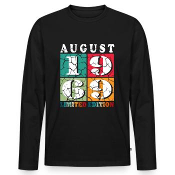 August 1969 Jubiläum 1969 - Legenden August 1969 - Männer Premium Bio Langarmshirt - Schwarz - Vorne - Nico (187cm)