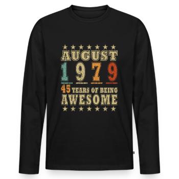 Août 1979 Anniversaire Août 1979 - Août 1979 - T-shirt manches longues Premium bio Homme - noir - Devant - Nico (187cm)