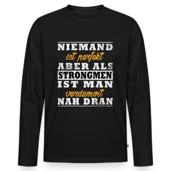 Strongman Spruch - Männer Premium Bio Langarmshirt - Schwarz - Vorne - Nico (187cm)