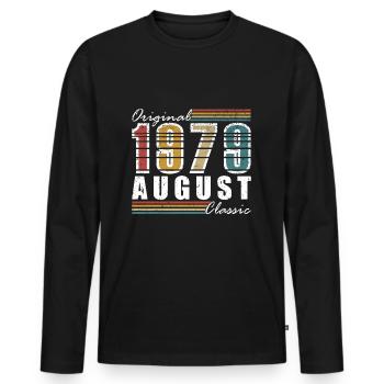 Août 1979 Anniversaire Août 1979 - Août 1979 - T-shirt manches longues Premium bio Homme - noir - Devant - Nico (187cm)