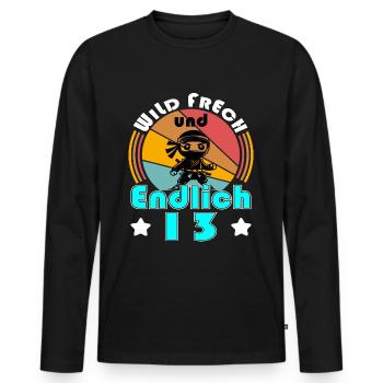 13. Geburtstag Junge Ninja 13 Jahre Ninja Kostüm - Männer Premium Bio Langarmshirt - Schwarz - Vorne - Nico (187cm)