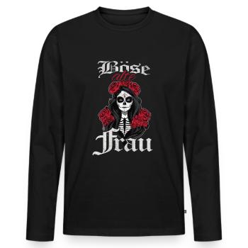 Méchante vieille femme avec des roses et un crâne - T-shirt manches longues Premium bio Homme - noir - Devant - Nico (187cm)