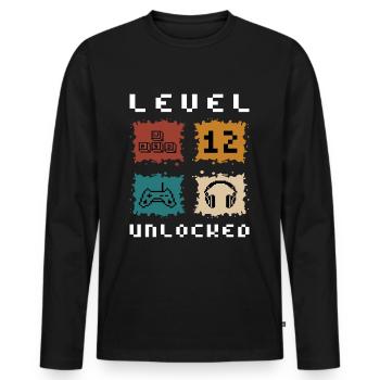 Niveau 12 débloqué - 12e anniversaire cadeau gamer - T-shirt manches longues Premium bio Homme - noir - Devant - Nico (187cm)