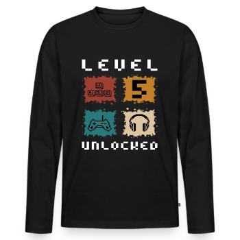 Level 5 Unlocked Gamer 5 Years - Men's Premium Organic Long Sleeve Shirt - black - Front - Nico (187cm)
