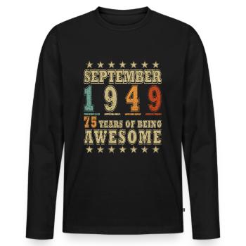 anniversaire septembre 1949 - né en septembre - T-shirt manches longues Premium bio Homme - noir - Devant - Nico (187cm)