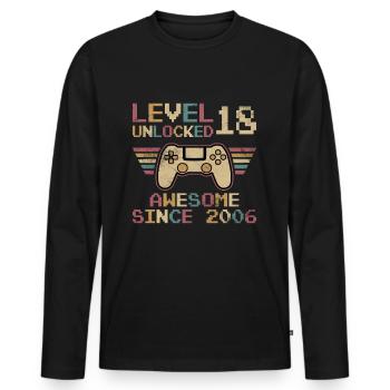 18th Birthday - 18 Years Level 18 Unlocked - Men's Premium Organic Long Sleeve Shirt - black - Front - Nico (187cm)
