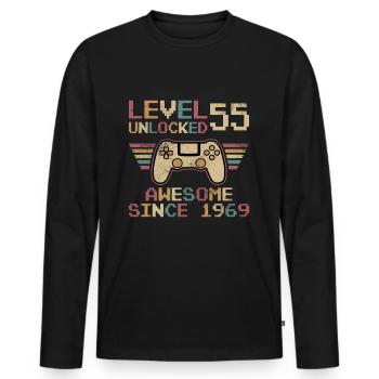 Level 55 Unlocked Birthday Shirt Gift - Men's Premium Organic Long Sleeve Shirt - black - Front - Nico (187cm)