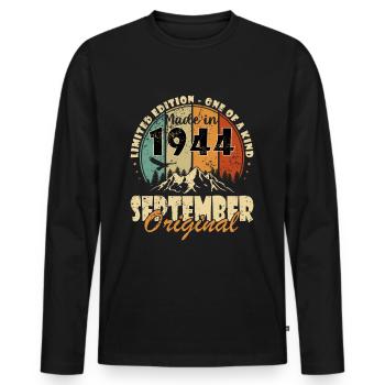 1944 Septembre Anniversaire Né en septembre 1944 - T-shirt manches longues Premium bio Homme - noir - Devant - Nico (187cm)
