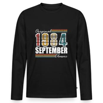 1984 Septembre Naissance Anniversaire Année de naissance - T-shirt manches longues Premium bio Homme - noir - Devant - Nico (187cm)
