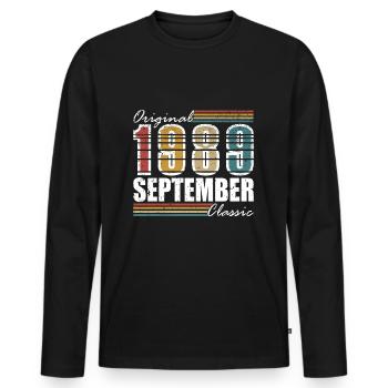 Retro 1989 September Vintage September 1989 - Men's Premium Organic Long Sleeve Shirt - black - Front - Nico (187cm)