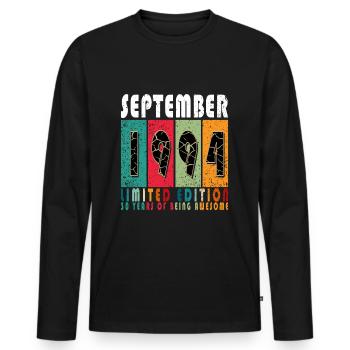 September 1994 - 30th Anniversary September - Men's Premium Organic Long Sleeve Shirt - black - Front - Nico (187cm)