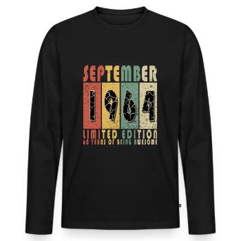 Vintage September 1964 Vintage Retro Birthday - Men's Premium Organic Long Sleeve Shirt - black - Front - Nico (187cm)