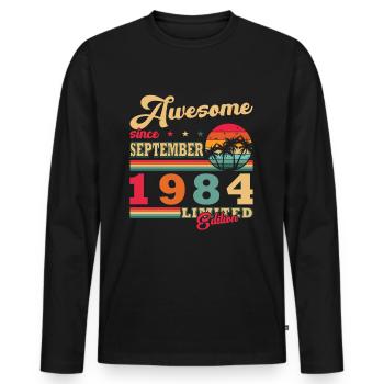 1984 Septembre 1984 Cadeau du 40e anniversaire - T-shirt manches longues Premium bio Homme - noir - Devant - Nico (187cm)