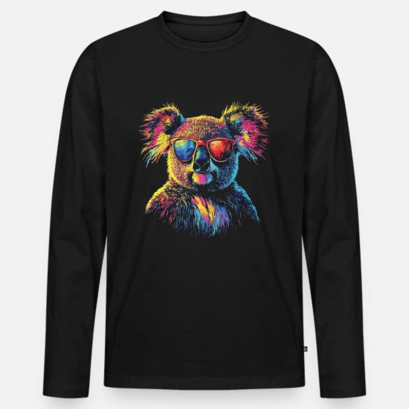 Koala Mit Sonnenbrille - Männer Premium Bio Langarmshirt - Schwarz