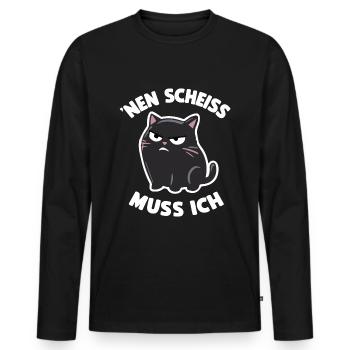 drôle de chat cool qui dit une merde je dois - T-shirt manches longues Premium bio Homme - noir - Devant - Nico (187cm)