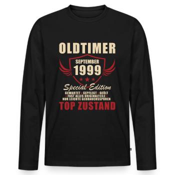25. Geburtstag Original September 1999 Jahrgang 99 - Männer Premium Bio Langarmshirt - Schwarz - Vorne - Nico (187cm)