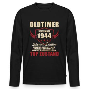 80ème Anniversaire Septembre Cru 1944 Cru - T-shirt manches longues Premium bio Homme - noir - Devant - Nico (187cm)