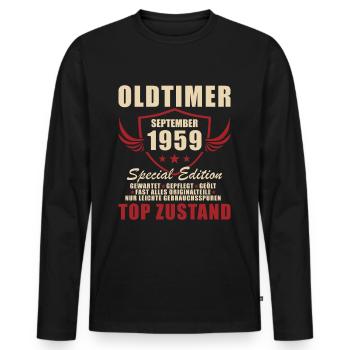 Oldtimer September 59 Born 1959 65th Birthday - Men's Premium Organic Long Sleeve Shirt - black - Front - Nico (187cm)