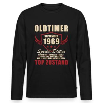 Oldtimer September 69 Né en 1969 55e anniversaire - T-shirt manches longues Premium bio Homme - noir - Devant - Nico (187cm)