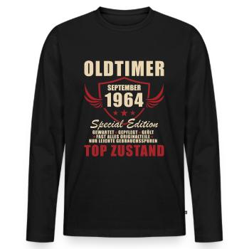 60ème Anniversaire Voiture Classique Septembre 64 Millésime 1964 - T-shirt manches longues Premium bio Homme - noir - Devant - Nico (187cm)