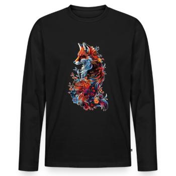 Majestic Red Fox Floral Design - Men's Premium Organic Long Sleeve Shirt - black - Front - Nico (187cm)
