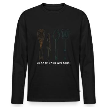 Cuisinier Chefs Cuisine Cuisine Humour Cuisine Dicton - T-shirt manches longues Premium bio Homme - noir - Devant - Nico (187cm)