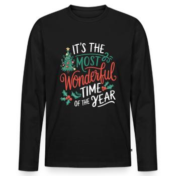 Heiligabend Weihnachten Schönste Zeit Des Jahres - Männer Premium Bio Langarmshirt - Schwarz - Vorne - Nico (187cm)